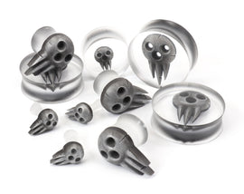 Lord Death Mask Gauges Pairs 3-35mm sizes / Soul Eater Gauge Plugs Dark Fantasy Anime - Double Flare Resin Gauges- Death's Mask Ear Gauges
