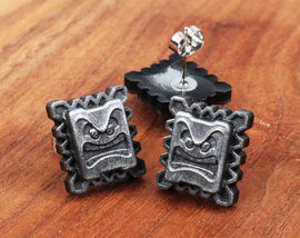 Mario Wild Thwomp Earrings Pair - Mario Enemies Merch - Mario Cosplay Nintendo Gift | ERG1