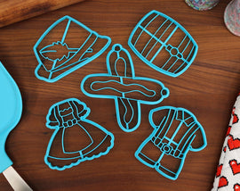 Oktoberfest Cookie Cutters - Alpine Hat, Beer Barrel, Dirndl, Lederhosen, Pair of Bratwursts - German Holiday Cookies & Baking Tools