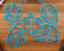 FNAF Security Breach Cookie Cutters - Glamrock Chica, Glamrock Freddy, Montgomery Gator, Nightmarionne Bot, Roxanne Wolf