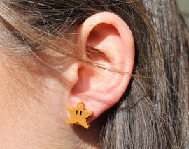 Mario 8bit Power Star Earrings, Super Mario Sunshine, Mario Jewelry, Nintendo Gift