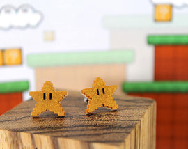 Mario 8bit Power Star Earrings, Super Mario Sunshine, Mario Jewelry, Nintendo Gift