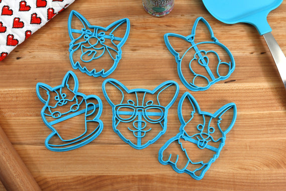 Kawaii Corgi Cookie Cutters - Corgi Butt, Sitting Corgi, Smiling Corgi, Sunglasses, Teacup Corgi - Corgi Gift /  Baking Gift