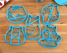Kawaii Kitties Cookie Cutters - Bao Kitty, Boba Kitty, Folded Ear Kitty, Teacup Kitty, Yin Yang Kitty - Corgi Gift /  Baking Gift