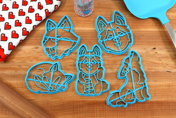 Kawaii Husky Cookie Cutters - Husky Face, Lucky Husky, Side Glance Husky, Skyward Husky, Sleepy Husky - Anime Gift / Anime Baking