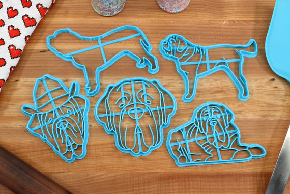 Neapolitan Mastiff Cookie Cutters - Mastiff Face, Mastiff Hat, Mastiff Outline, Mastiff Stack, Mastiff Sitting - Mastiff Gift Idea