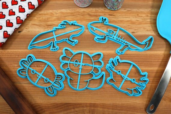 Axolotl Cookie Cutters Set 2 - Axolotl Body, Axolotl Face, Axolotl Happy, Axolotl Hug, Axolotl Outline- Axolotl Gift Idea