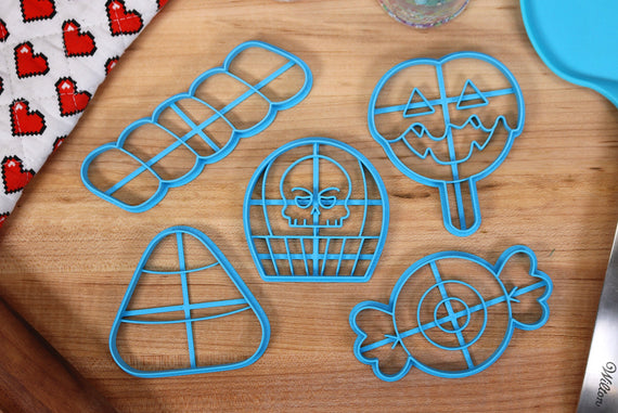 Halloween Candy Cookie Cutters - Candy Corn, Caramel Apple, Eyeball Candy, Rock Candy, Spooky Truffle - Kawaii Halloween