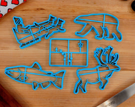 Alaska Cookie Cutters - Alaska State Outline, Alaska State Flag, Polar Bear, Caribou, Sled Dog- AK Gift Idea
