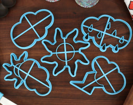 Forecasted Weather Cookie Cutters, Set 1 - Cloudy Overcast, Partly Cloudy, Rainy Skies, Sunny Weather, Thunder Storm Cutters