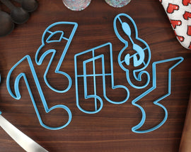 Musical Notes Cookie Cutters, Set 1 - Beamed Notes, Quarter Notes, Quarter Rest, Sixteenth Note, Treble Clef Music Cutter
