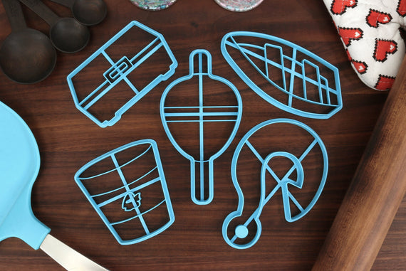 Fishing Cookie Cutters - Chum Bucket, Fishing Boat, Water Bobber, Fish Hook, Tackle Box - Fisherman Gift Idea