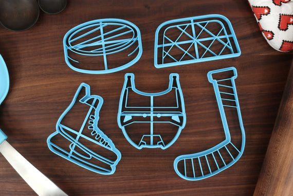 Hockey Cookie Cutters, Set 1 - Goal, Puck, Helmet, Skates, Hockey Stick - Street Sports