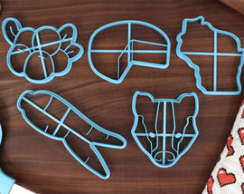 Wisconsin State Cookie Cutters - Wisconsin Outline, Cheese Wheel, Badger Face, Cranberries, Natural Ginseng- WI Gift Idea