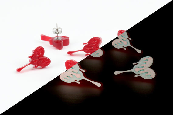Bleeding Heart Glow Earrings - Heartbreak Rave Earrings - Glow in the Dark Dripping Hearts - Bleeding Red Love Earring - Heartache | SPN1