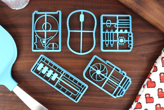 Computer Parts Cookie Cutters - Graphics Card, Hard Drive, Motherboard, Ram Stick, Wireless Mouse - PC Technology Lover