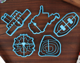 West Virginia Cookie Cutters - West Virginia State Outline, Pepperoni Roll, Rhododendron, Steamboat, Whitewater Raft - WV Gift Idea