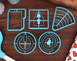 Technology Symbols Cookie Cutters, Set 1 - At Sign, Eyeless Jack, File Folders, Locked Symbol, Power Button, Wifi Symbol - Internet Icons