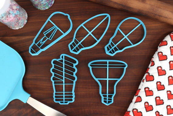 Lightbulb Cookie Cutters - Candle Bulb, Edison Bulb, Floodlight Bulb, Spiral Bulb, Standard Bulb - Light Bulbs - Flood Lights - Night Vision