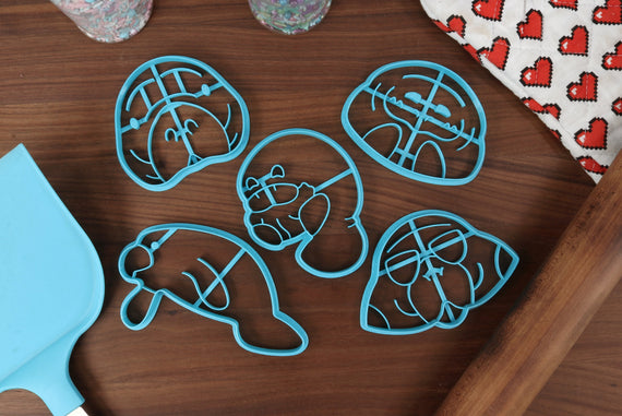 Mighty Manatees Cookie Cutters - Manatee Eating, Manatee Face, Manatee Outline, Shy Manatee, Sunglasses Manatee - Cute Manatees Cutters