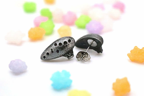 Zelda Earrings Ocarina of Time -Stainless Steel Stud- Legend of Zelda - Nintendo/Zelda Gift - LootCaveCo